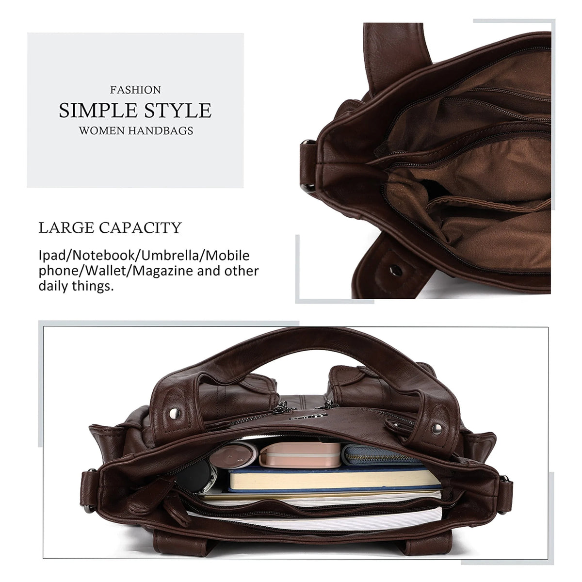 Large PU Leather Multi-Pocket Tote Bag Z4750