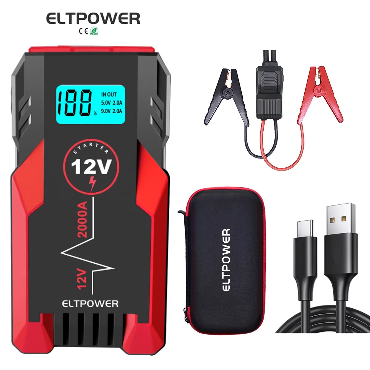 20000mAh 2000A Peak Car Battery Jump Starter with LED and USB Quick Charge 3.0 R81082
