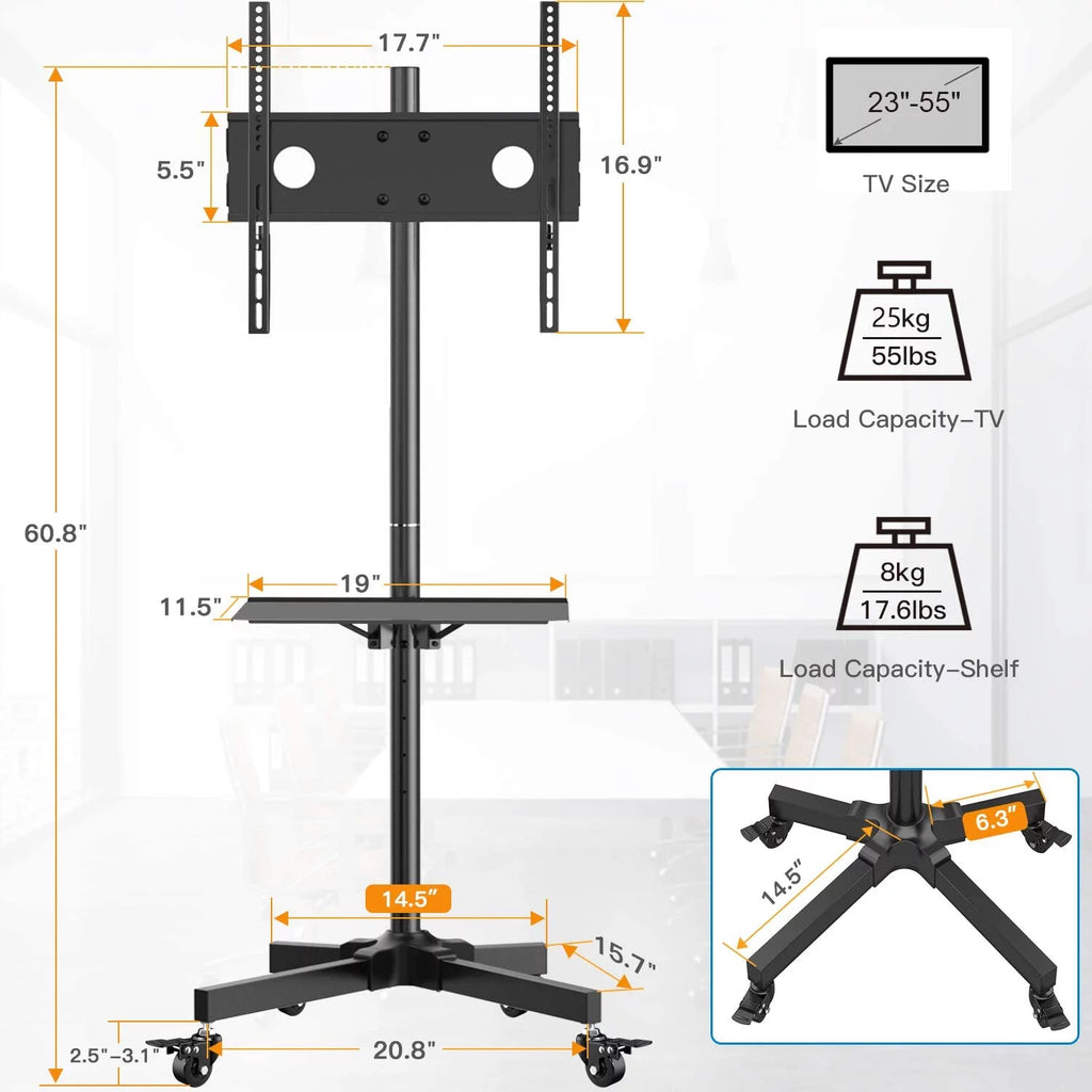 Rolling TV Stand with Wheels for 23-55 inch Flat Panel TVs, Black N4696