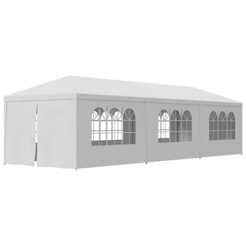 10'x 30' White Gazebo Canopy with 6 Windows & 2 Sidewalls T1717