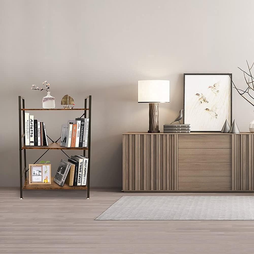 3 Tier Rustic Wood and Metal Bookshelf R747149