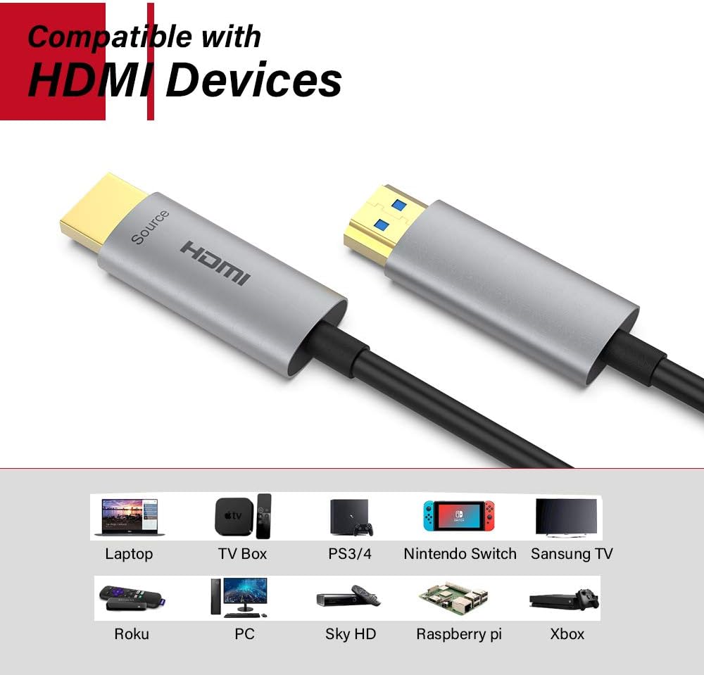 50ft Fiber Optic HDMI Cable 4K@60Hz HDR ARC 18Gbps E80984