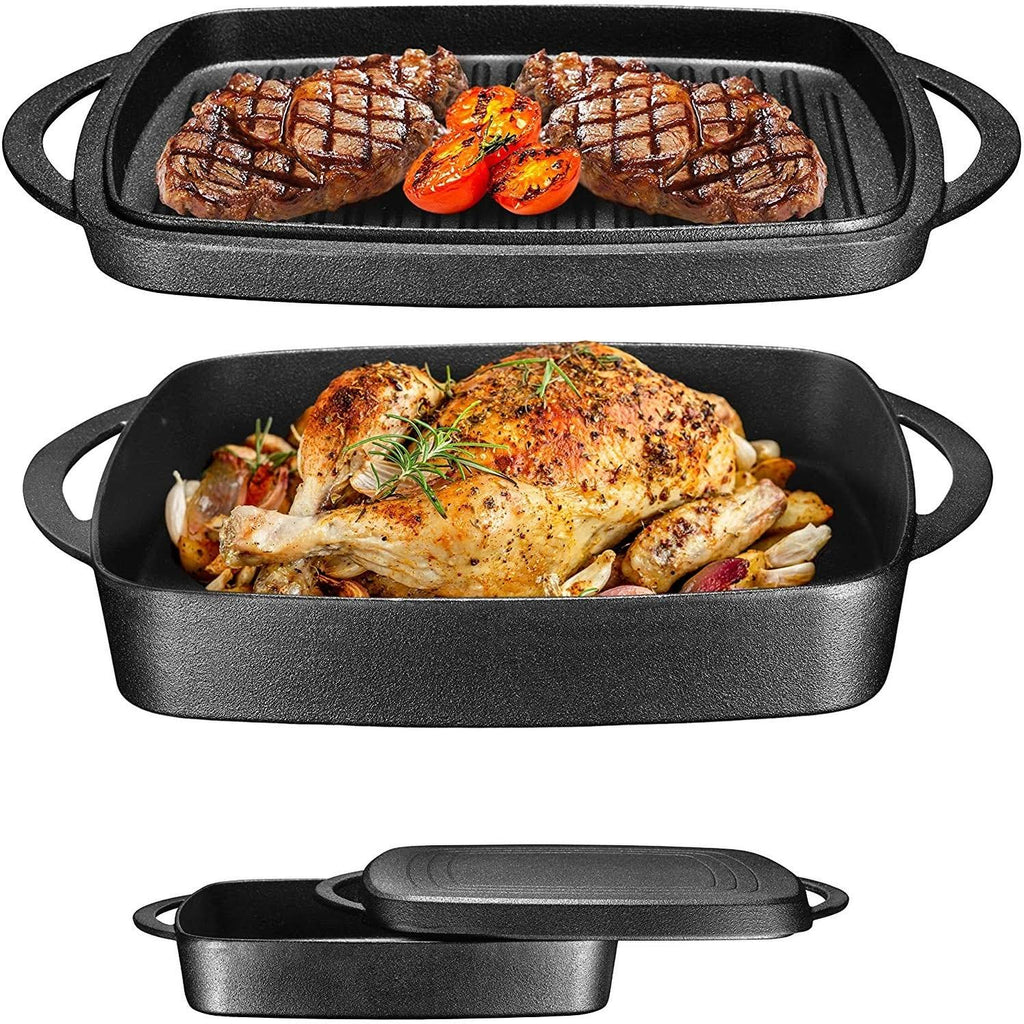 Enameled Cast Iron 11 inch Square Casserole Baking Pan with Griddle Lid Y926