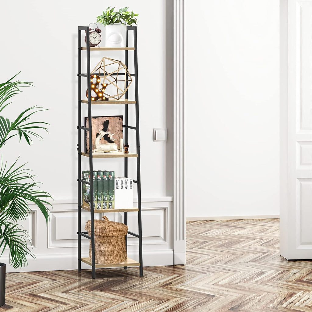5-Tier Wood and Metal Ladder Shelf Bookcase G3667
