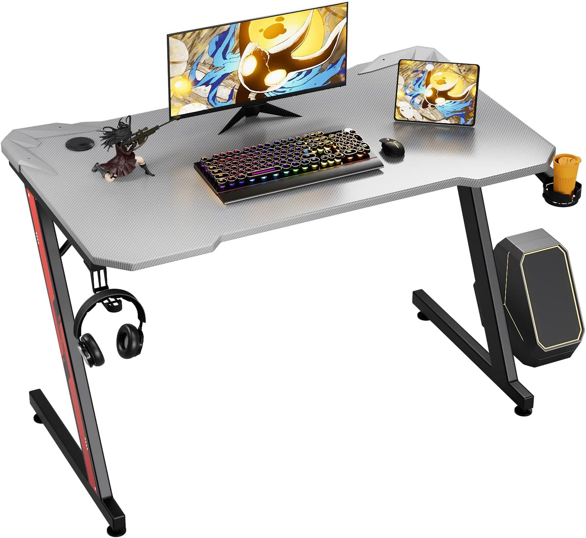 44 Inch Black Gaming Desk with Cup Holder & Headphone Hook H6089
