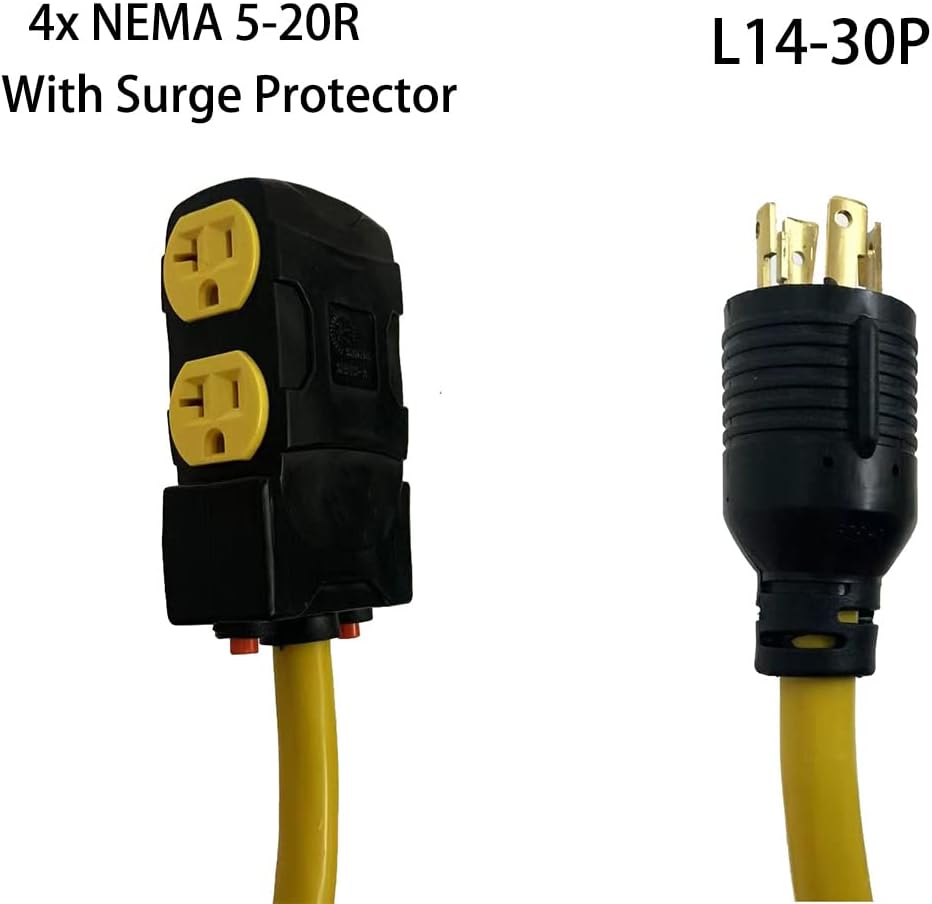 40Ft L14-30P to Four 5-20R 30 Amp Generator Power Cord T33624
