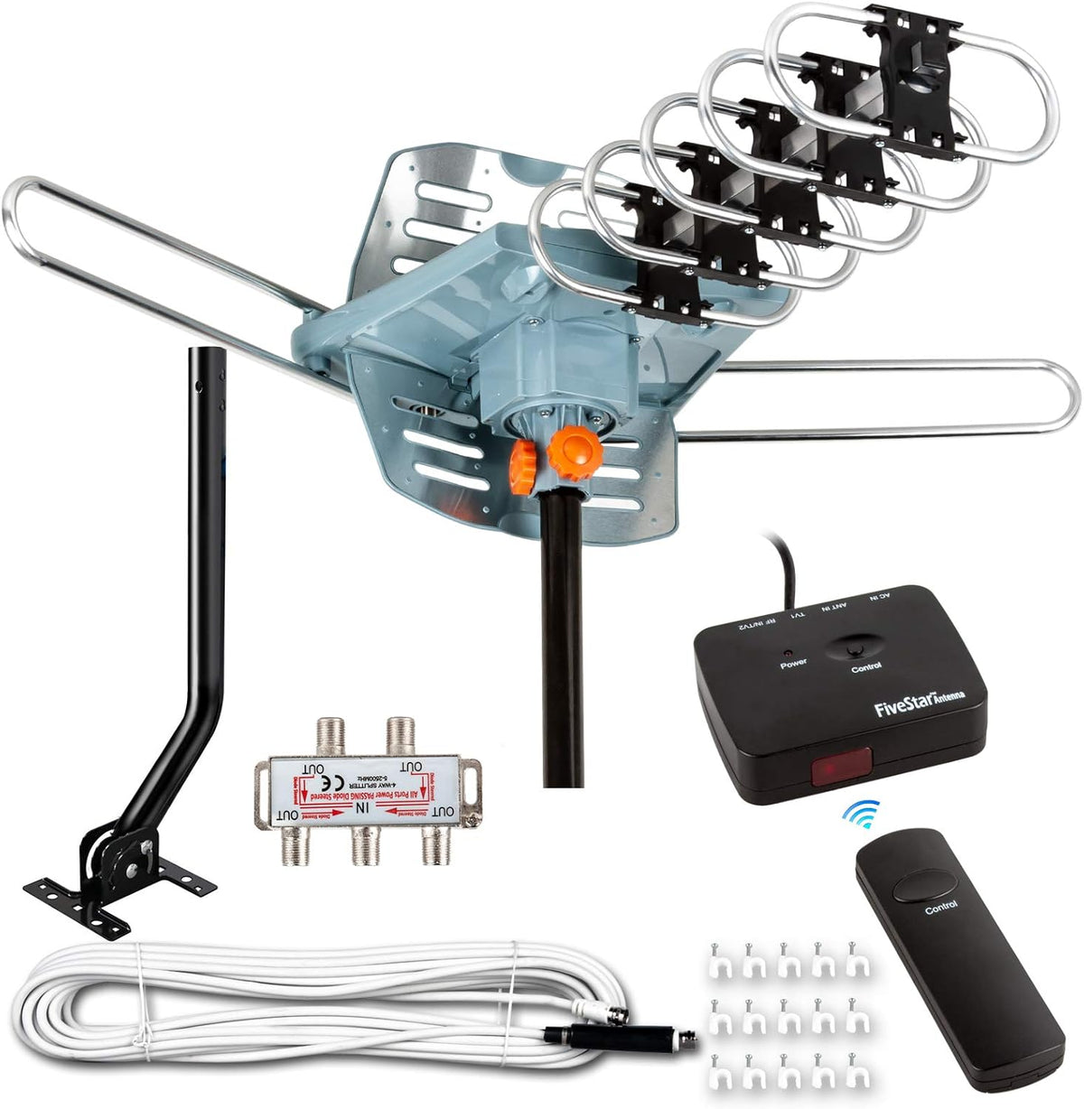 Amplified Digital Outdoor Antenna 150 Miles Range 360 Degree Rotation E719015
