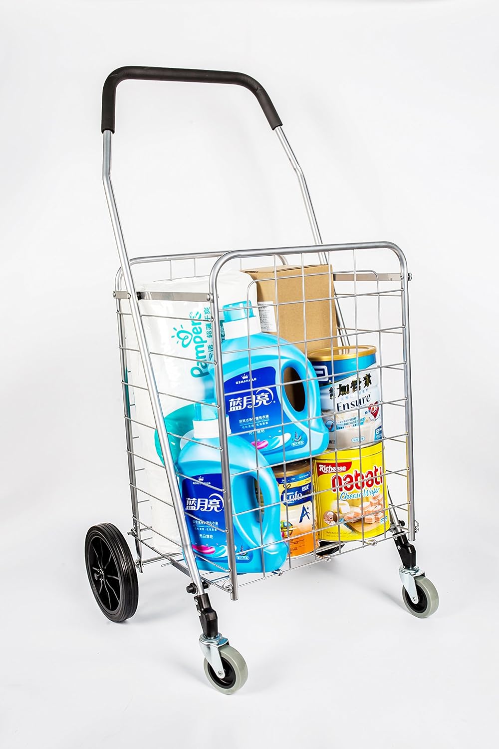 Silver Grocery Laundry Utility Shopping Cart with Swivel Wheels F888