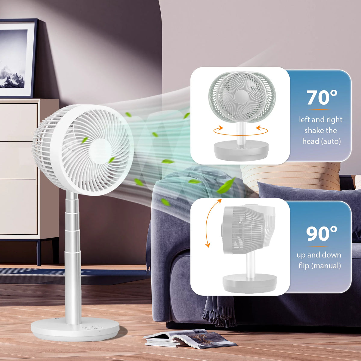 Portable Foldable Rechargeable Standing Fan with Remote Control White H8823