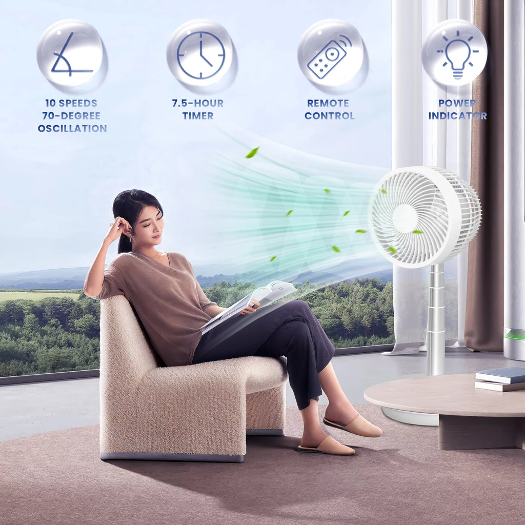 Portable Foldable Rechargeable Standing Fan with Remote Control White H8823