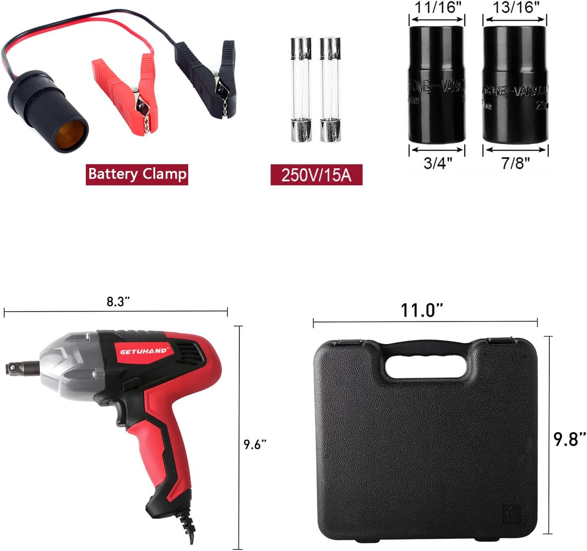 Electric Impact Wrench 1/2 Inch 12 Volt 400N.M with Sockets and Carry Case F297