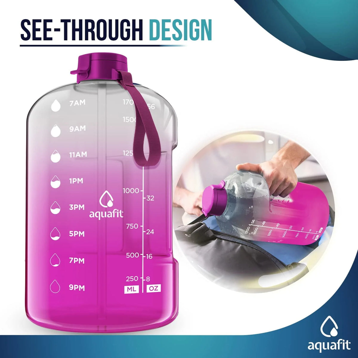 1 Gallon Gray Water Bottle with Time Marker C281