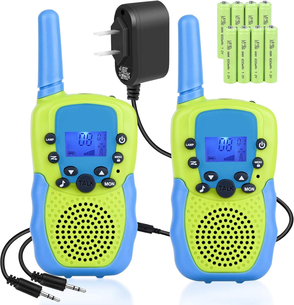 Rechargeable Walkie Talkies 22 Channels 3Km Long Range Green U3791