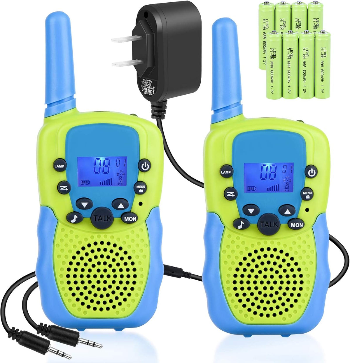 Rechargeable Walkie Talkies 22 Channels 3Km Long Range Green U3791
