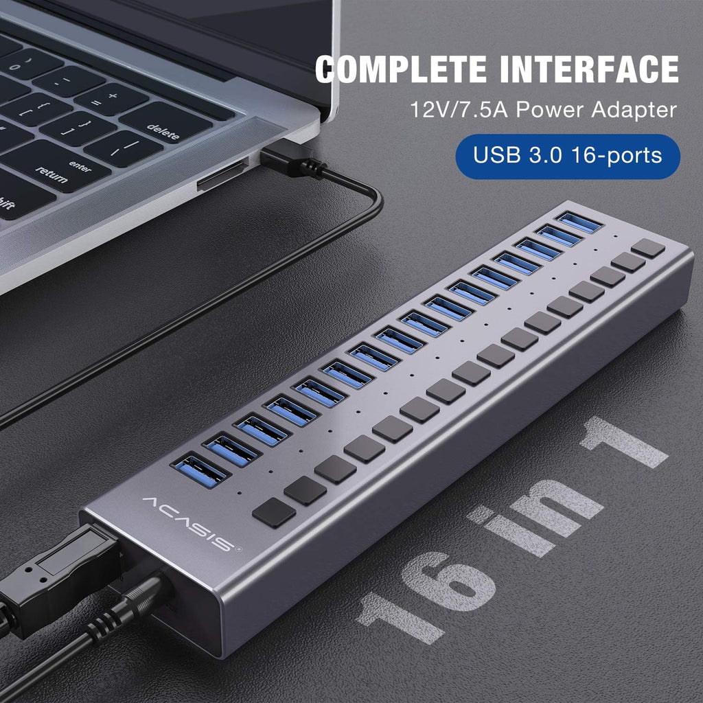 16 Ports USB 3.0 Data Hub with On/Off Switches and Power Adapter H15337