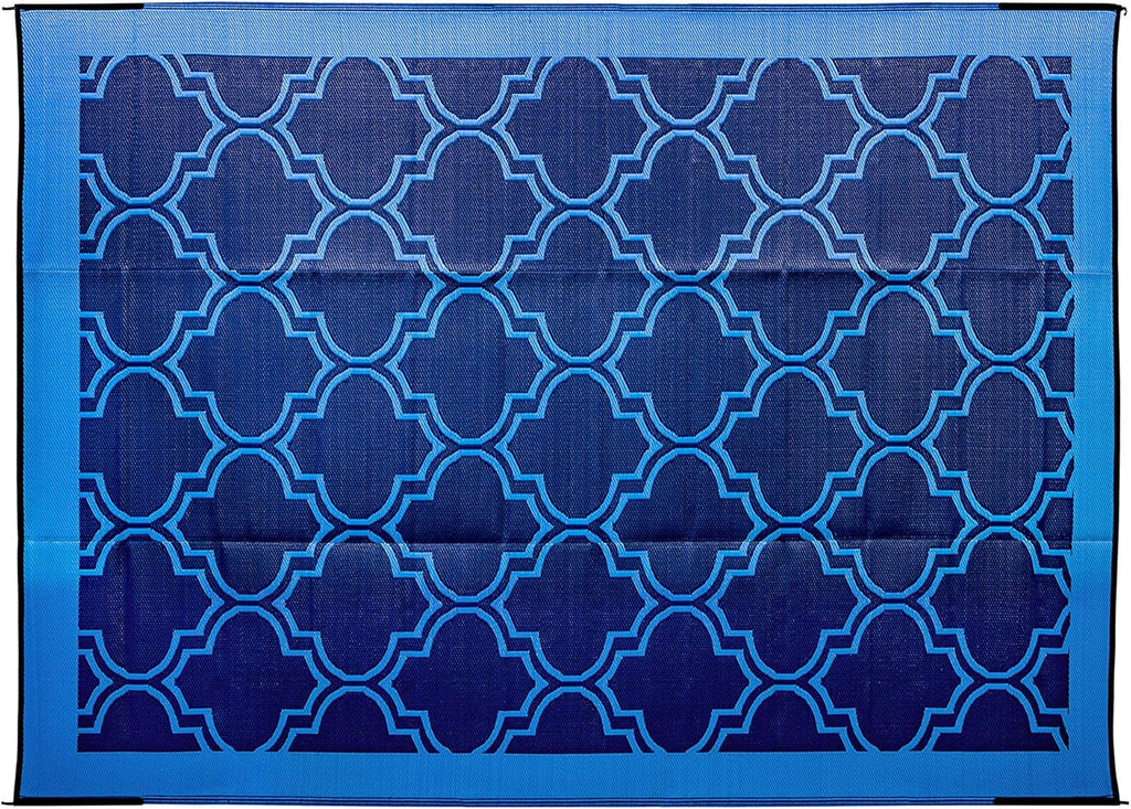 Large Reversible Outdoor Patio Mat 9' x 12' Lattice Blue J661269