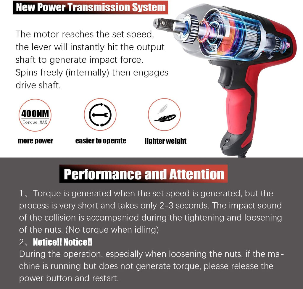 Electric Impact Wrench 1/2 Inch 12 Volt 400N.M with Sockets and Carry Case F297