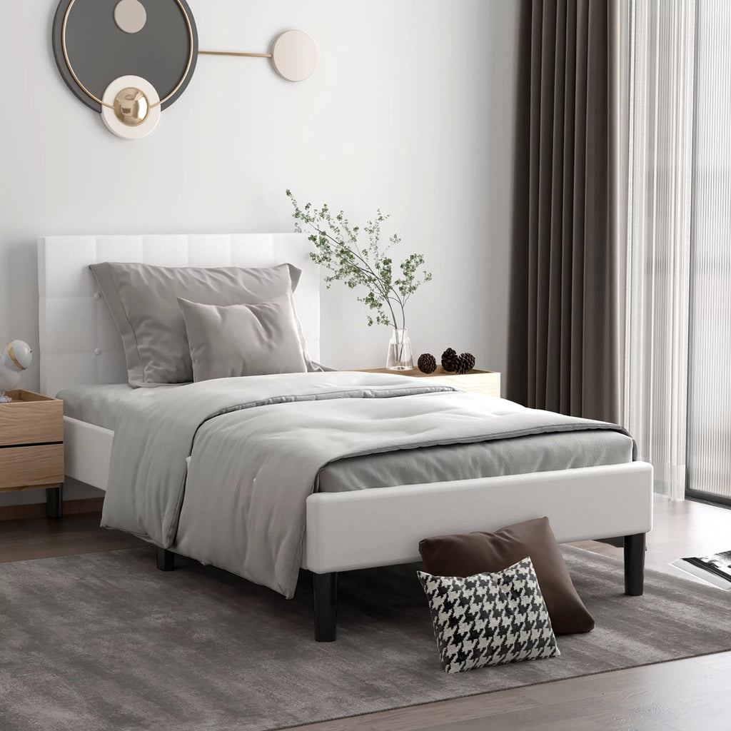Twin Upholstered Bed Frame with Tufted Headboard Beige N875