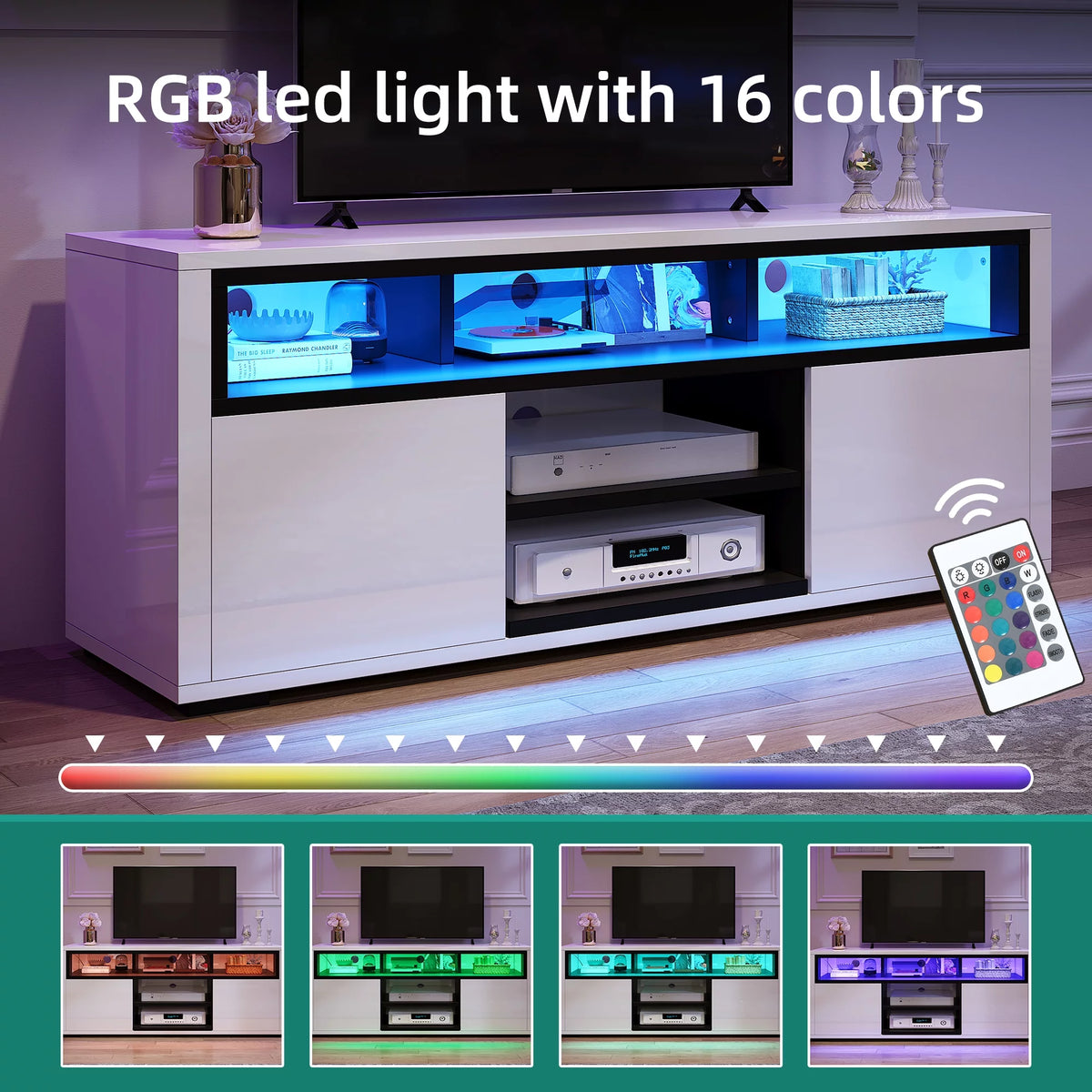 White High Gloss TV Stand with LED Lights P46241