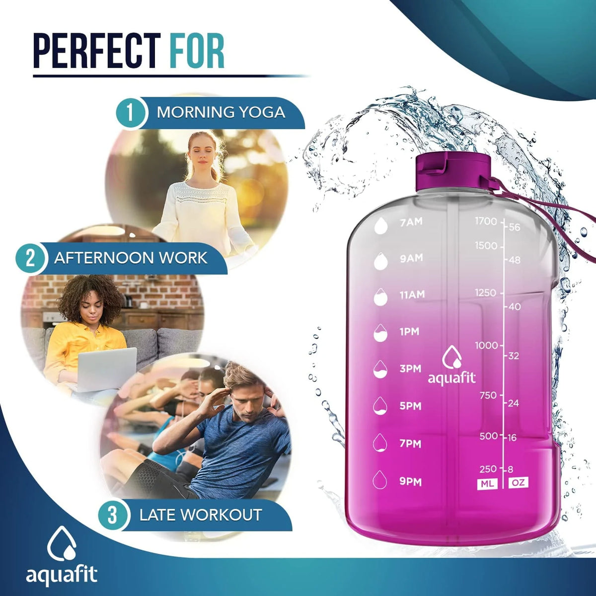 1 Gallon Gray Water Bottle with Time Marker C281