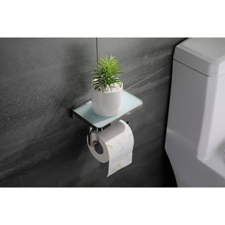 White Glass Shelf with Toilet Paper Holder L25759