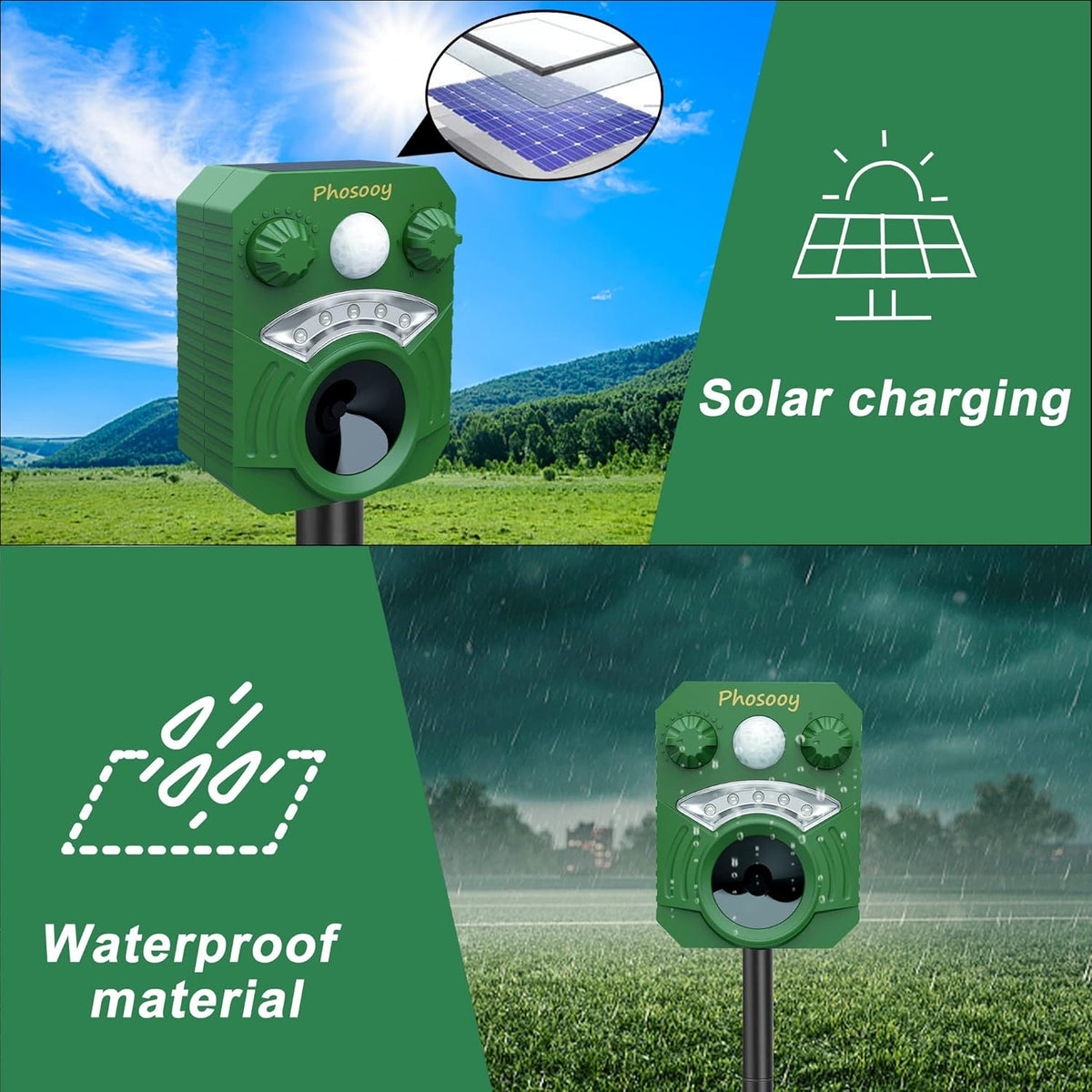 Waterproof Solar Ultrasonic Animal Repeller with Motion Activated LED Flashing Lights N2578