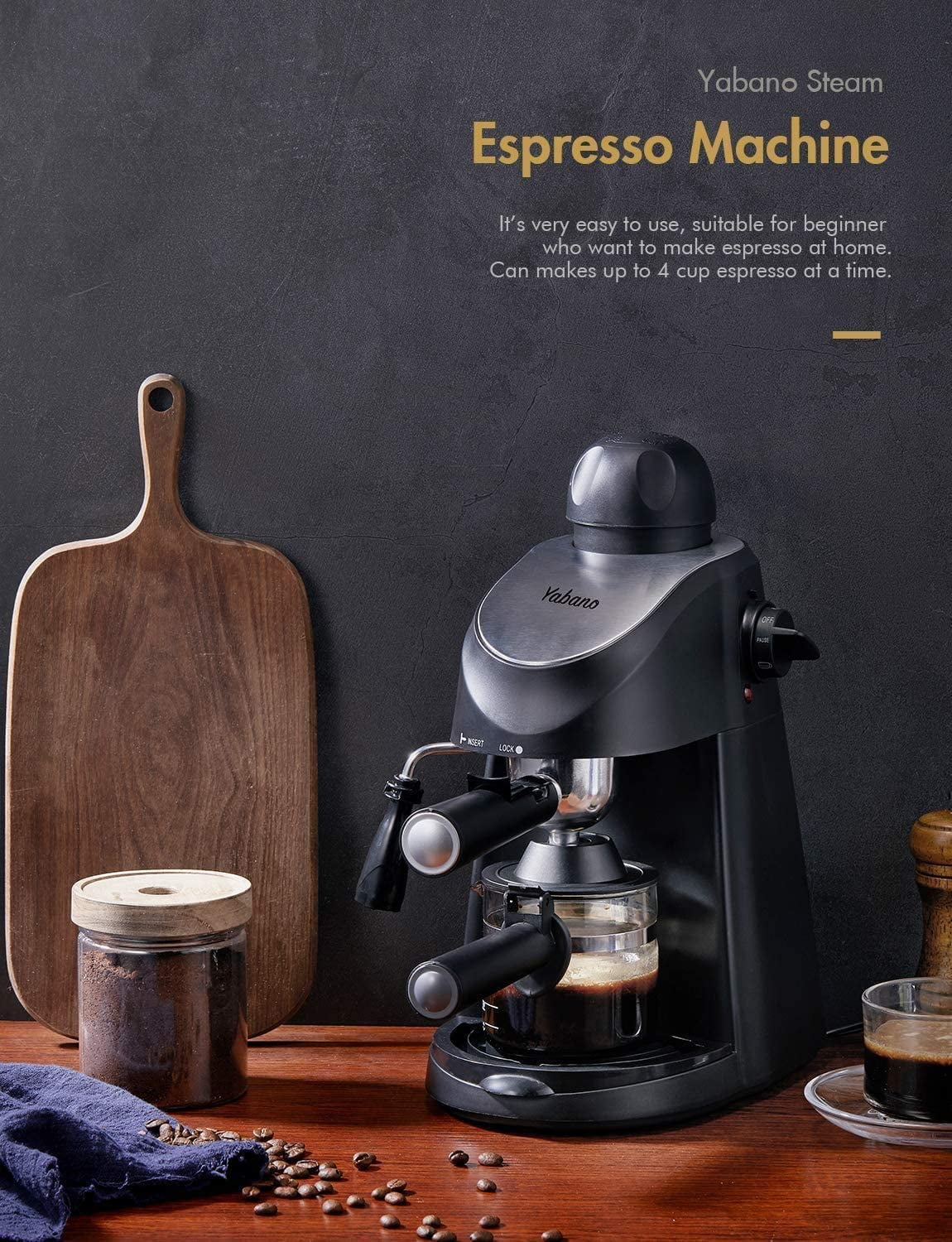 3.5 Bar 4 Cup Steam Espresso Cappuccino Maker with Milk Frother, Black K4147
