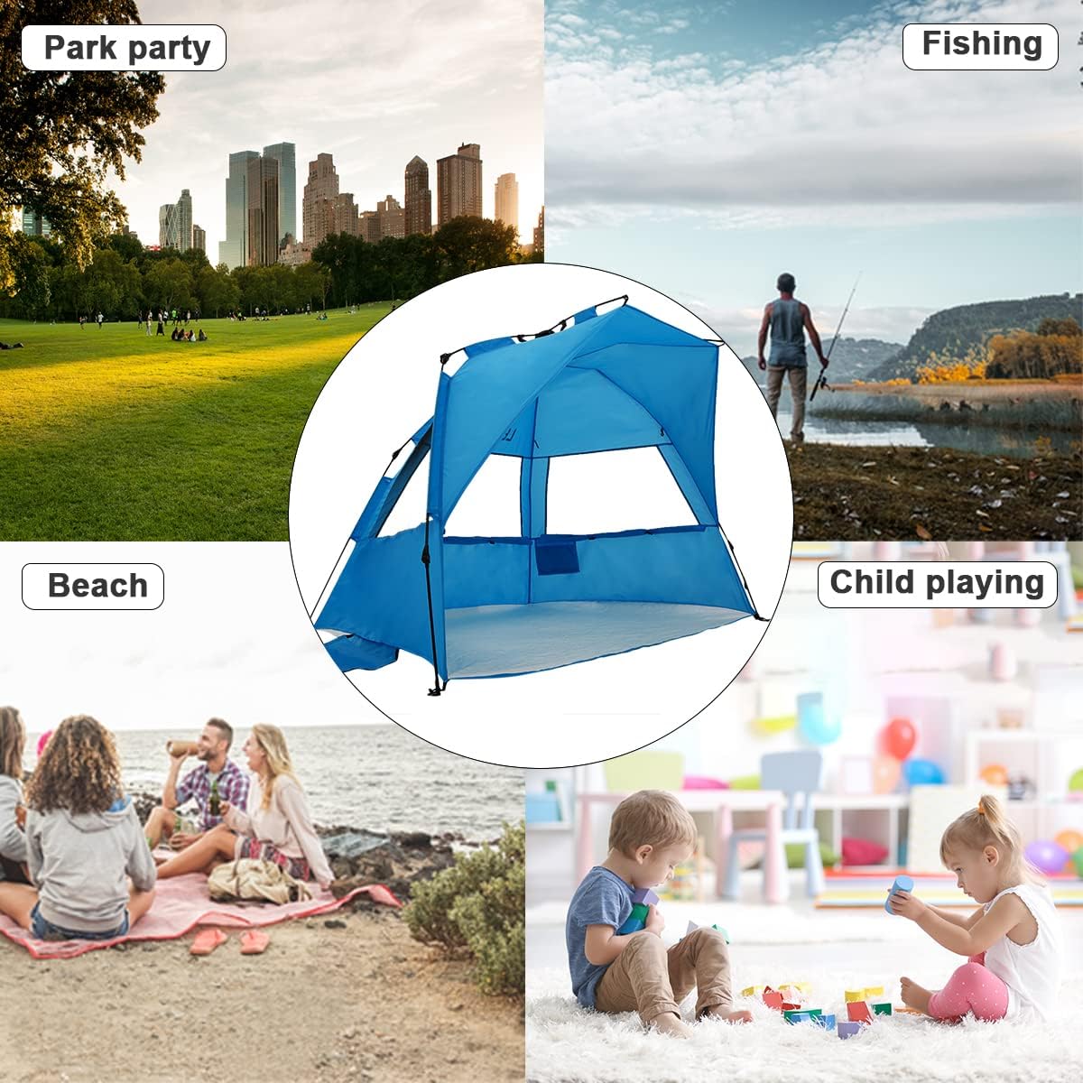 Beach Tent Sun Shelter UPF 50+ Pop Up Shade for 3 to 4 Person D421