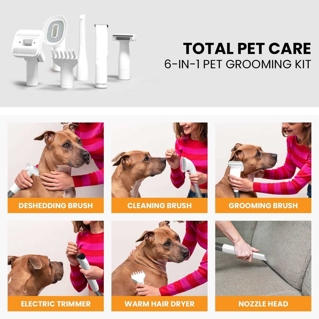 3-in-1 Pet Grooming Kit Vacuum Suction Dryer Clipper 6 Tools 4L Dust Y426068