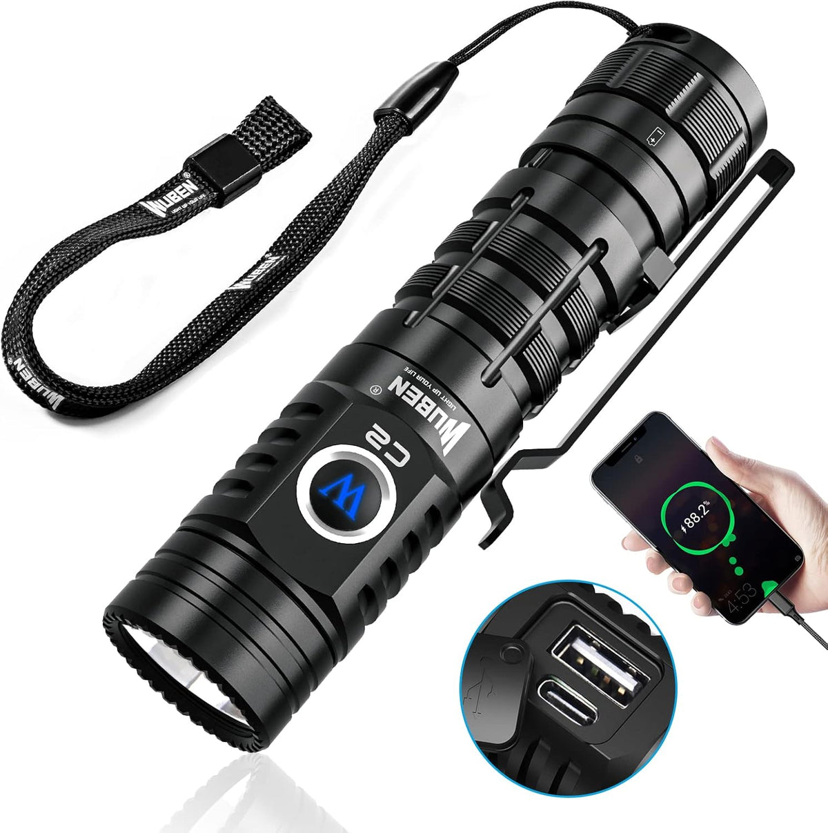 Rechargeable LED Flashlight 2000 High Lumens IP68 Waterproof P783213