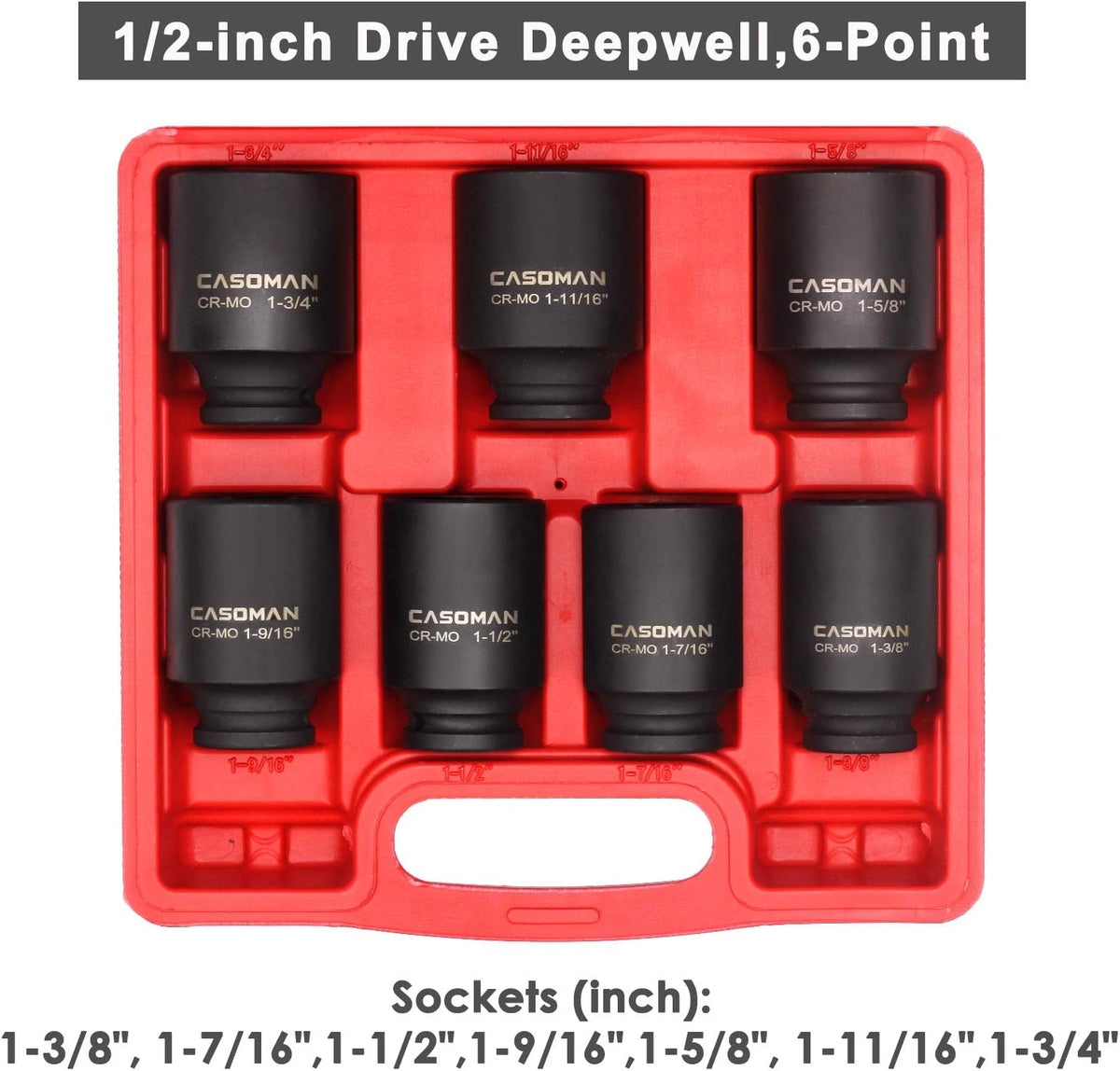 1/2-Inch Drive Deep Impact Socket Set, Cr-Mo, 6-Point, 7 Piece W2821