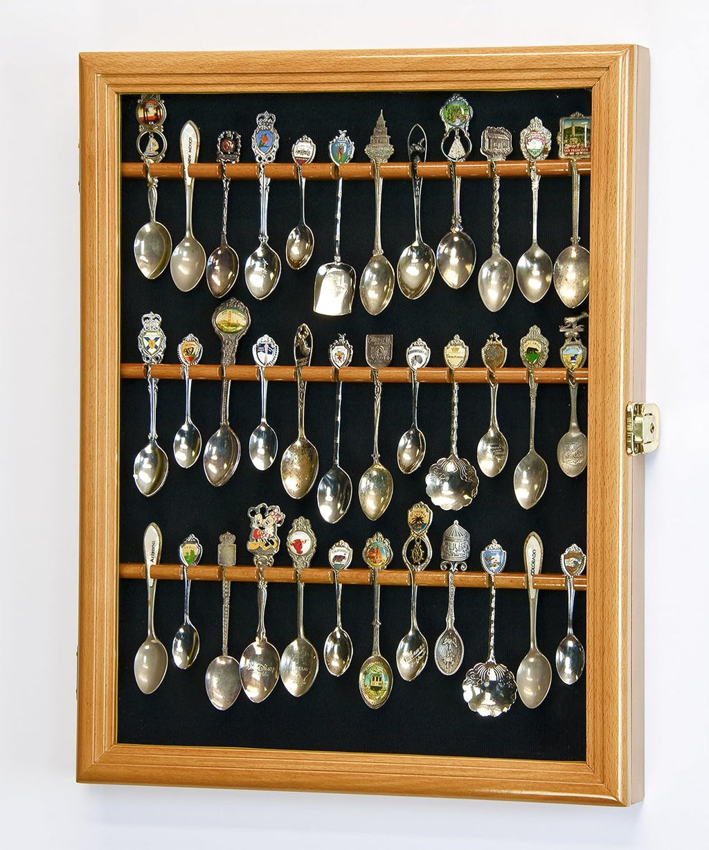 Spoon Display Case Wall Rack Cabinet Holder Box Oak Finish W7528