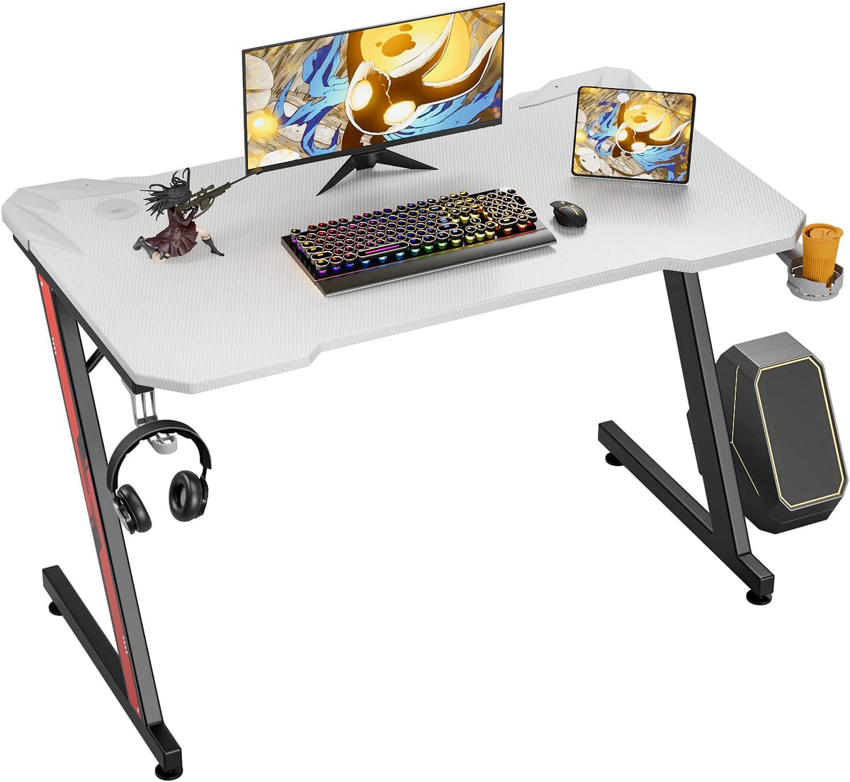 44 Inch Black Gaming Desk with Cup Holder & Headphone Hook H6089