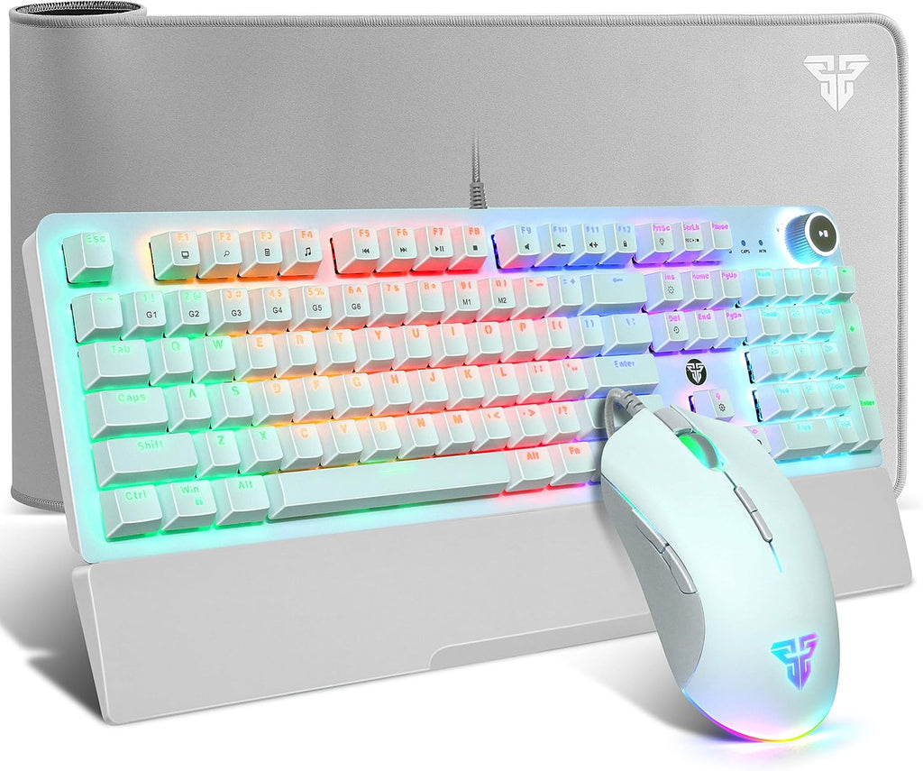 White RGB Wired 104 Keys Mechanical Keyboard Mouse and Mousepad Combo P55618