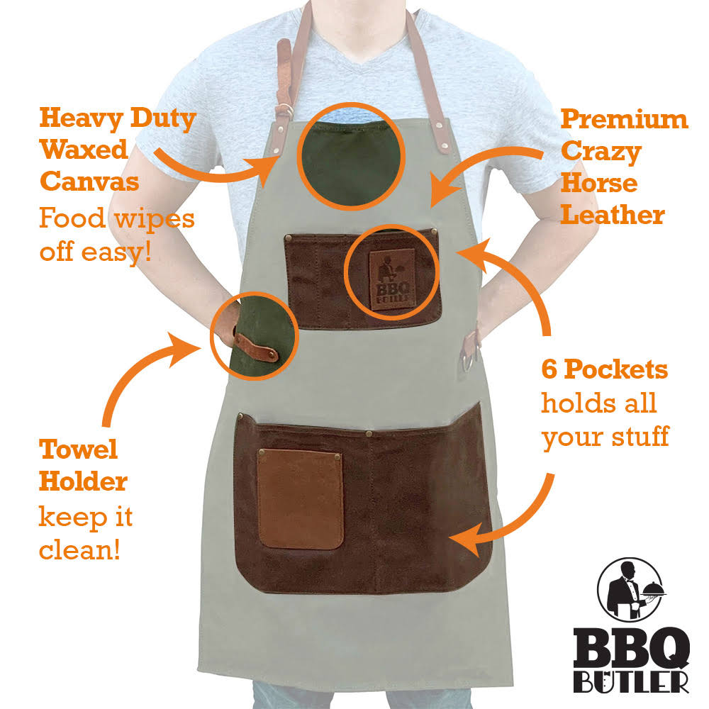 Green Waxed Canvas Apron with Leather Accents K46726