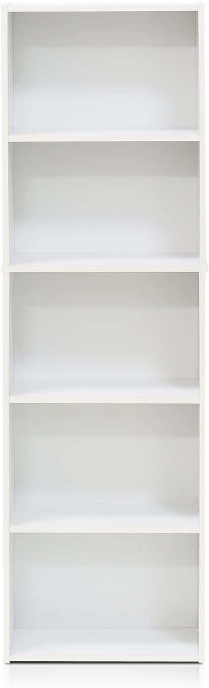 5-Tier Reversible Color Open Shelf Bookcase, White & 3-Tier Adjustable Shelf Bookcase, White W538