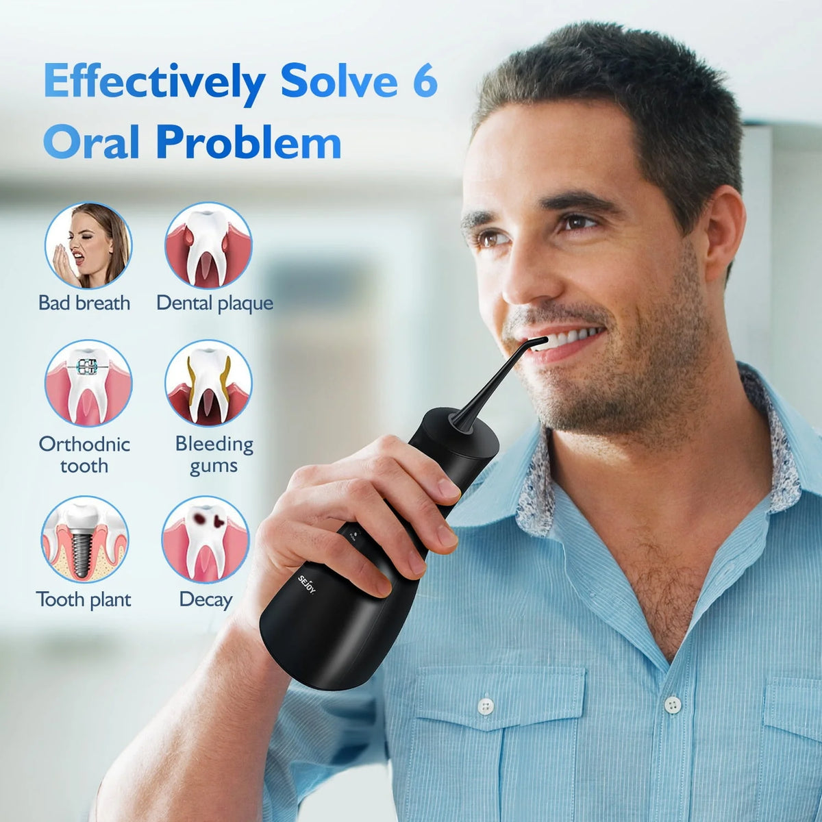 Cordless Water Flosser 300ML Rechargeable Oral Irrigator 5 Jet Tips S811