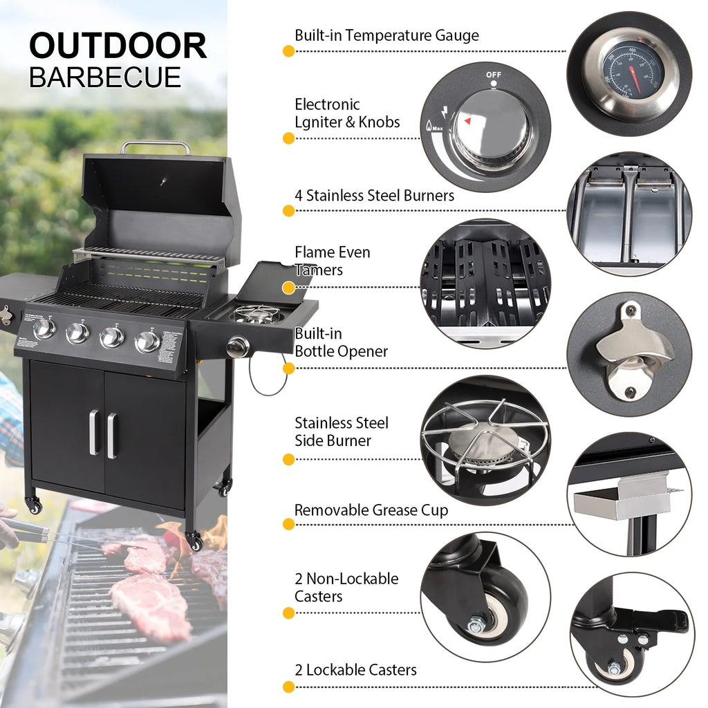 4-Burner Propane Gas Grill with Side Burner J298087