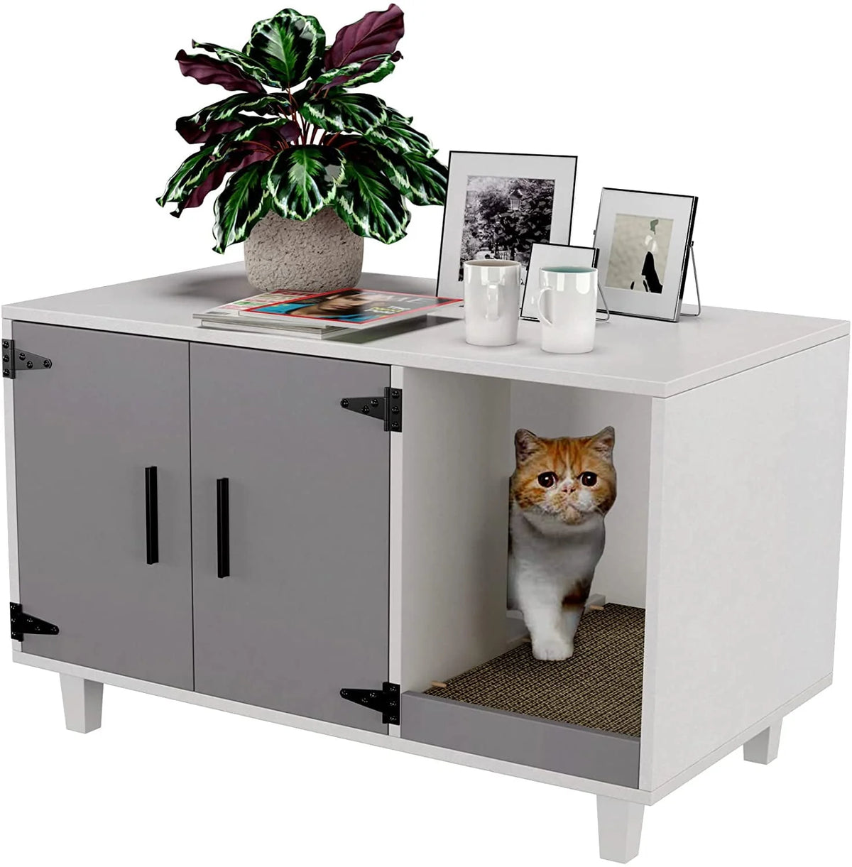 Cat Litter Box Enclosure Table Nightstand with Scratch Pad P928
