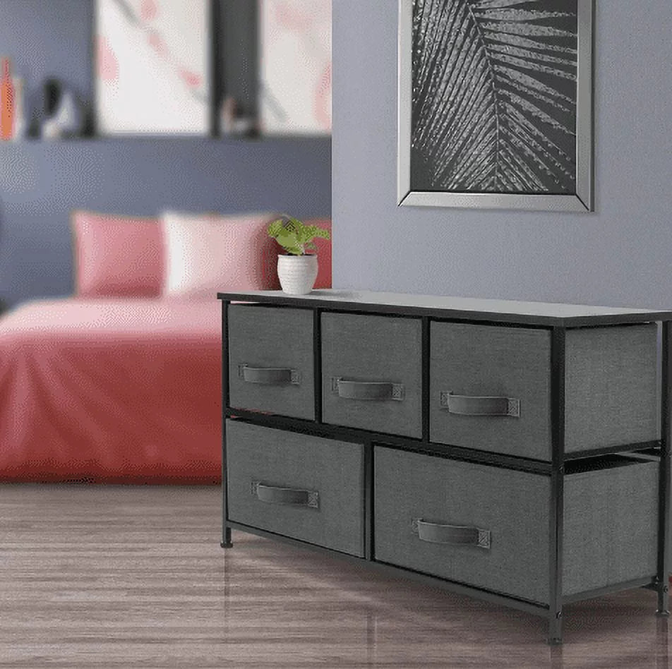 5 Drawer Fabric Storage Dresser with Wood Top K7397