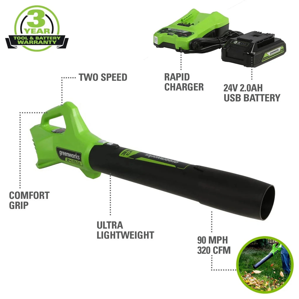 24V Cordless Axial Blower with 2Ah USB Battery & Charger Y140494