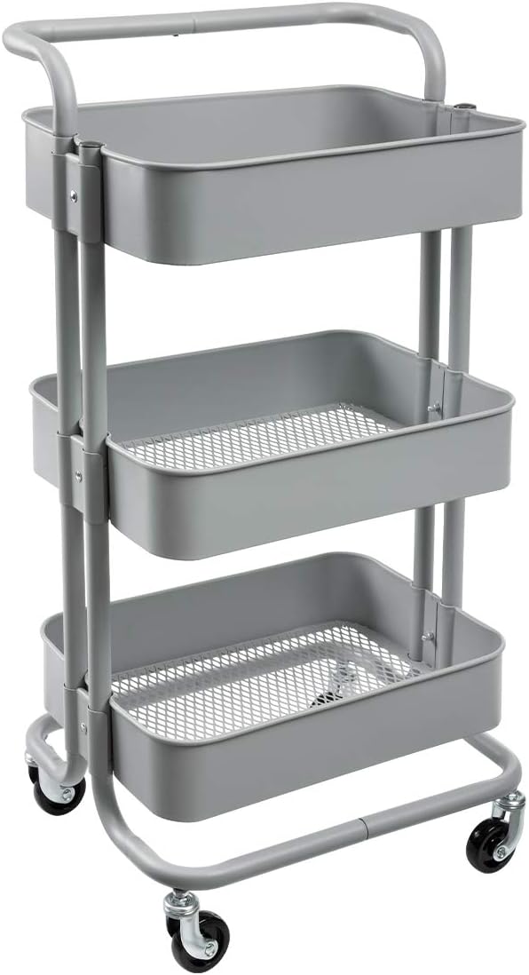 3-Tier Metal Rolling Utility Cart with Handles K1400