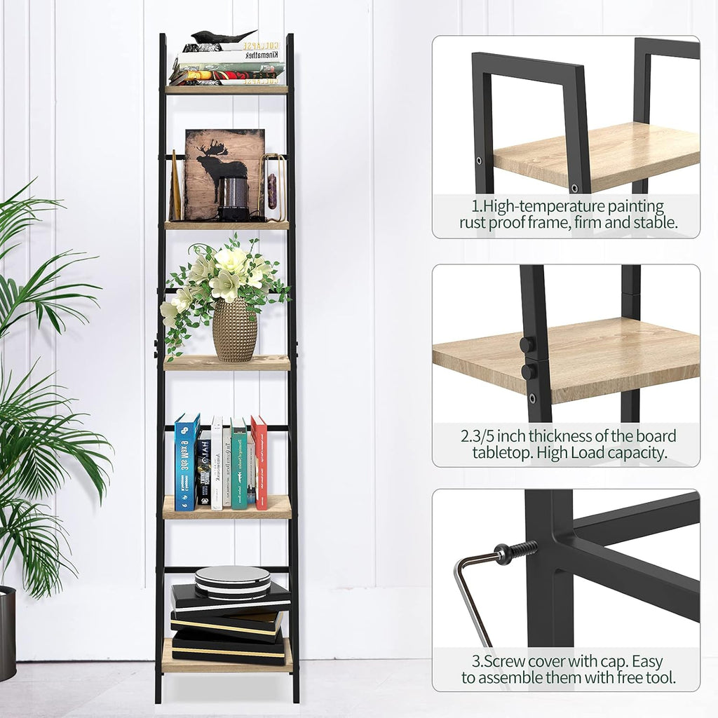 5-Tier Wood and Metal Ladder Shelf Bookcase G3667