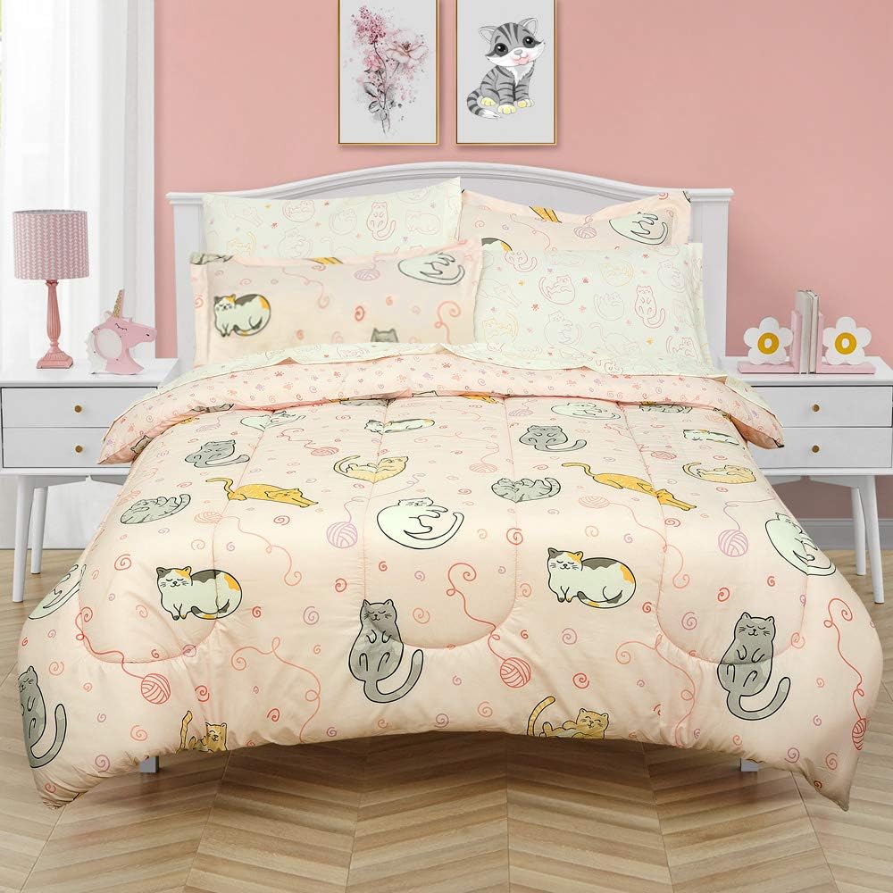 Pink Twin Bed in a Bag with Reversible Comforter and Sheet Set T4461