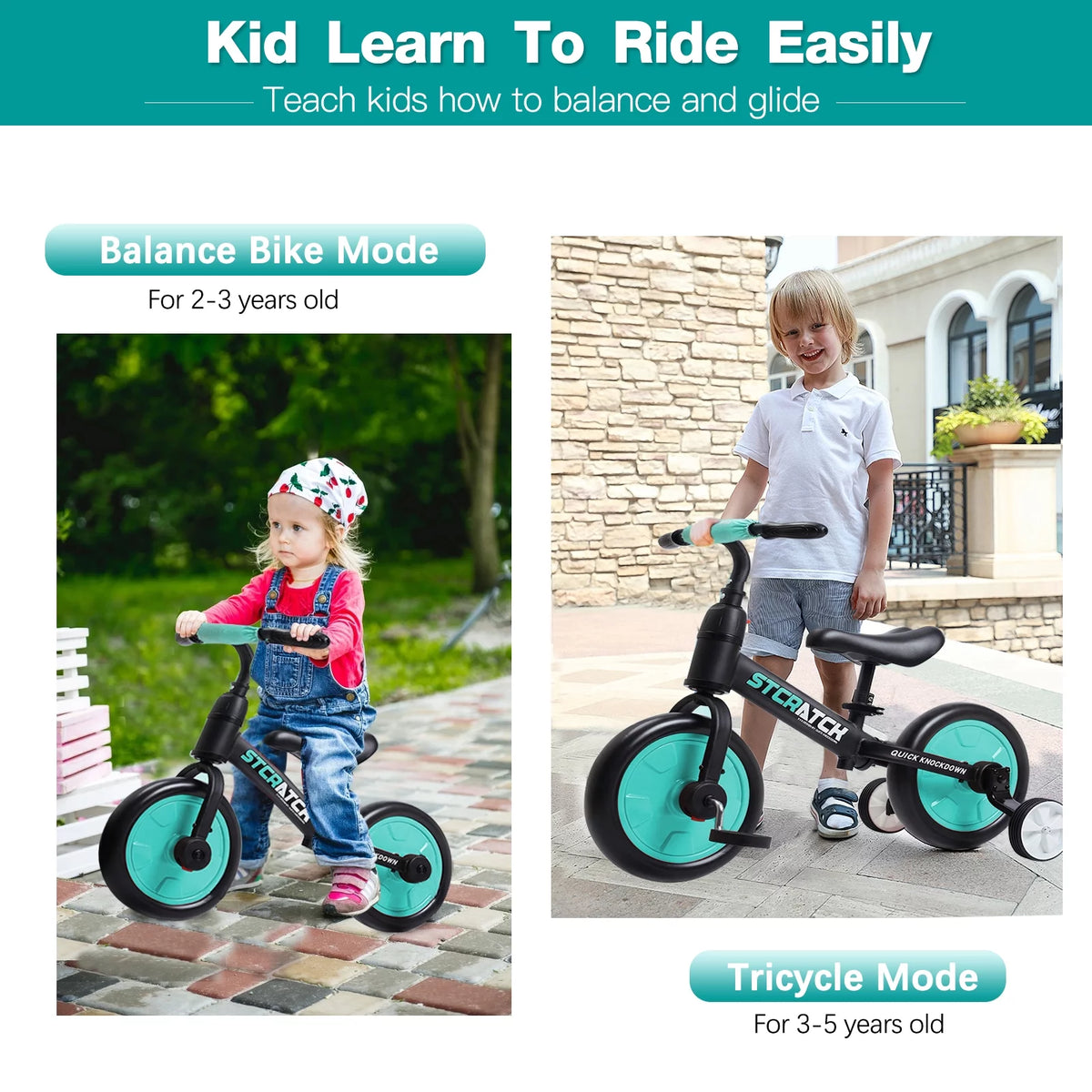 4 in 1 Toddlers Balance Bike with Pedals and Training Wheels R167603