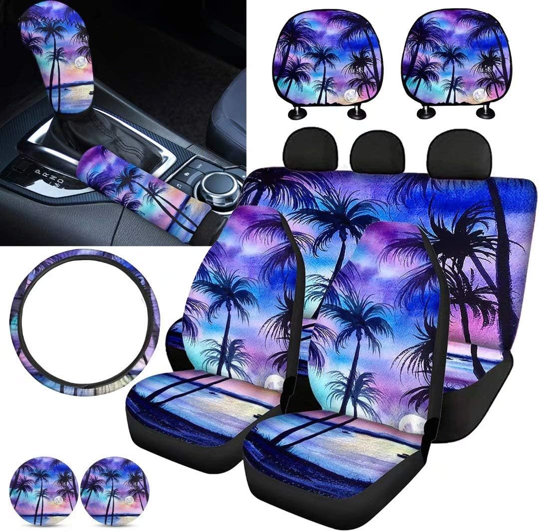 Purple Sugar Skull Car Seat Cover Set 11 PCS S341