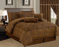 Dark Camel Brown 7 Piece Micro Suede King Size Comforter Set G937