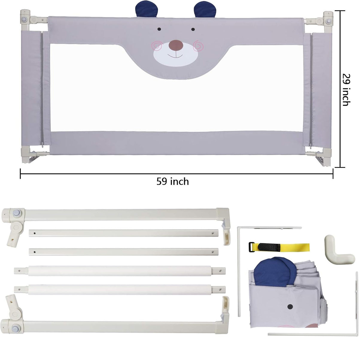 Extra Tall Collapsible Double Lock Bed Rails for Toddlers Queen Size W97013