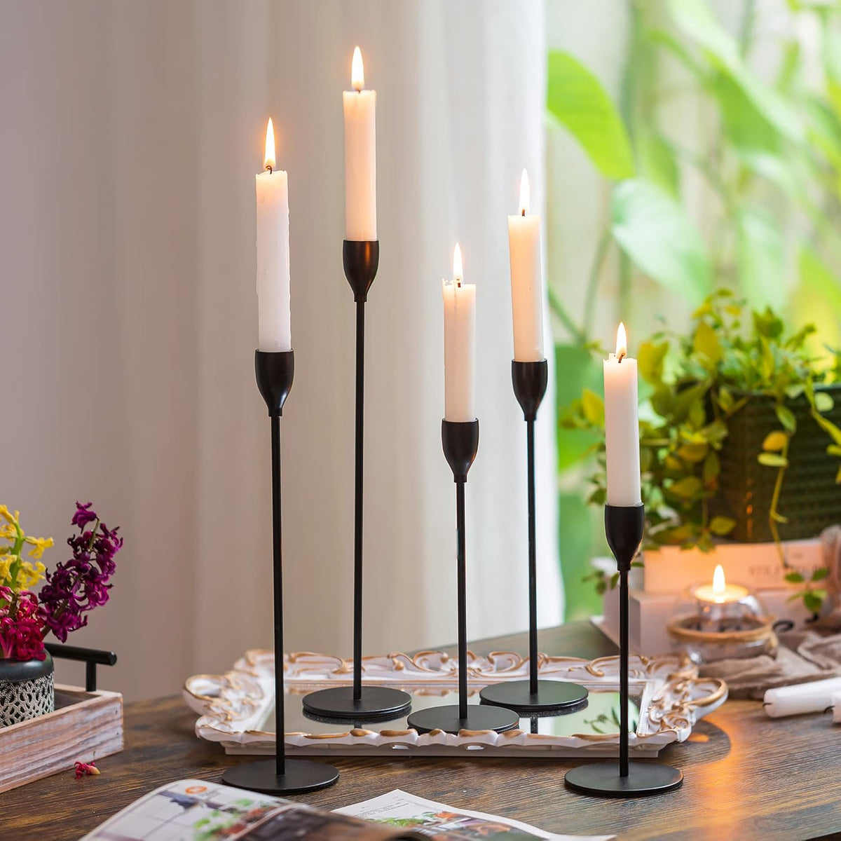 Gold Candlestick Holders Set of 5 Tall Metal P9991