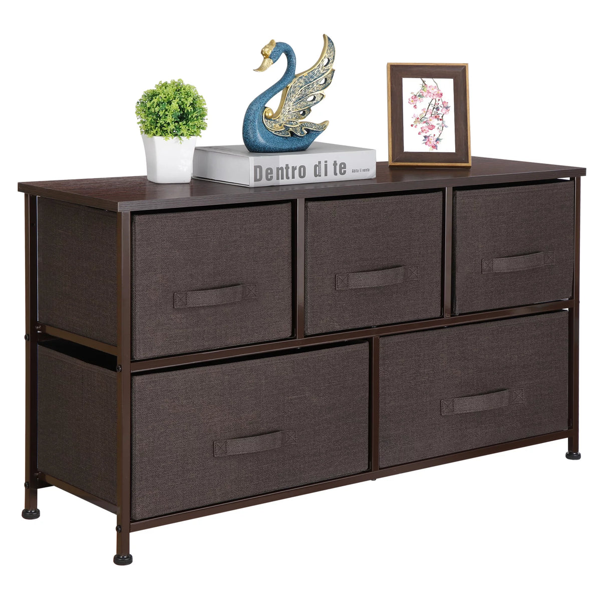 Brown 5 Drawer Fabric Dresser G79450